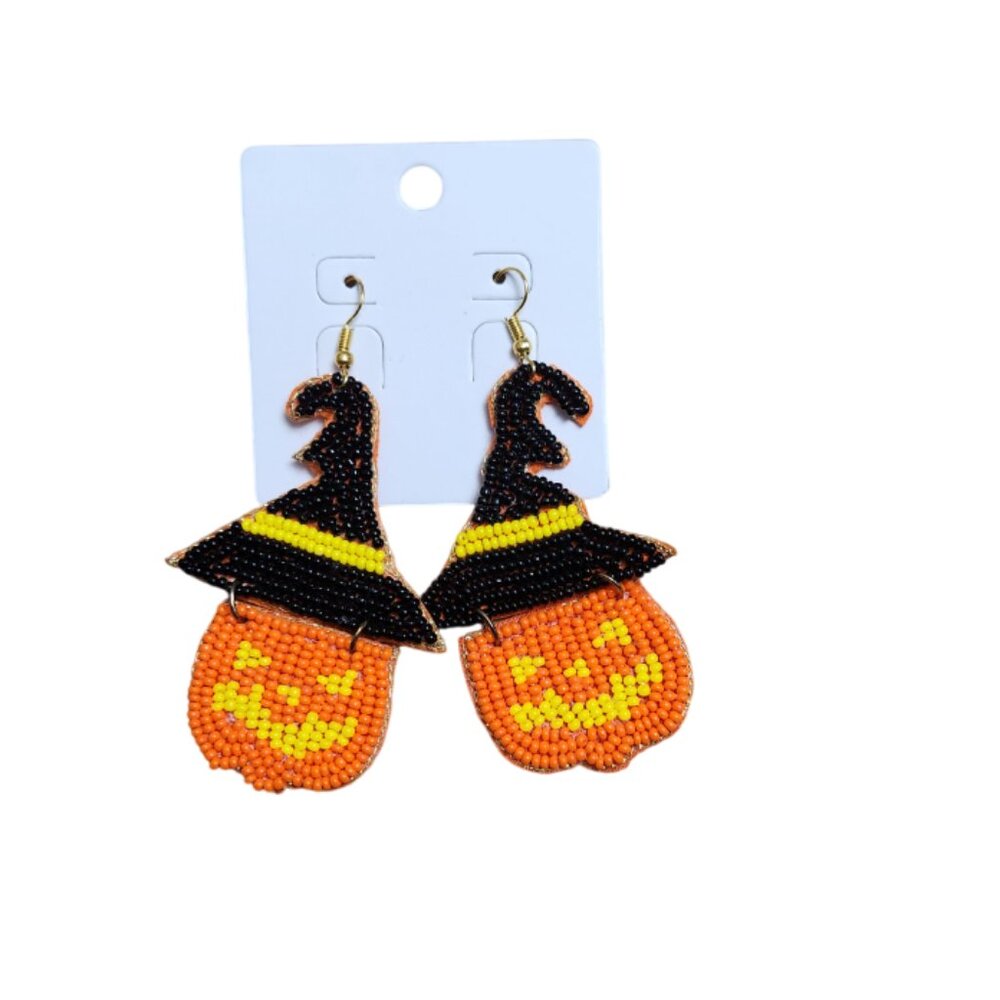 Jack-O'-Lantern Seed Bead Earrings